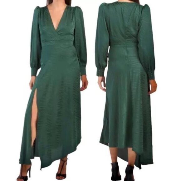 NWT SILK EMERALD GREEN Ronny kobo designer dress - Picture 3 of 8